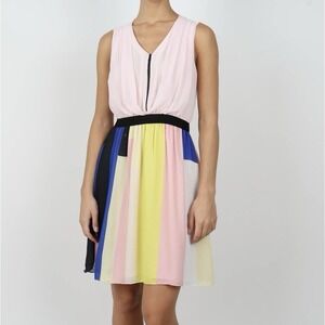 Sandro Paris Romance Multicolor Color Block Chiffon Dress Size Small $695 #T6-6‎